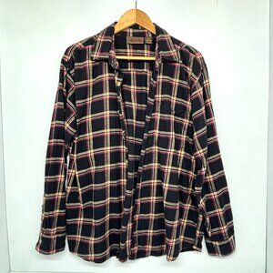 Marino Bay Flannel Button Down Shirt Black w/ Red/ Wht/Tan 100% Cotton Men's XL